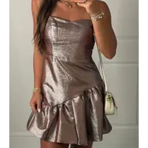 DO + BE Copper Brown Metallic Strapless Minidress size small - Picture 9 of 9